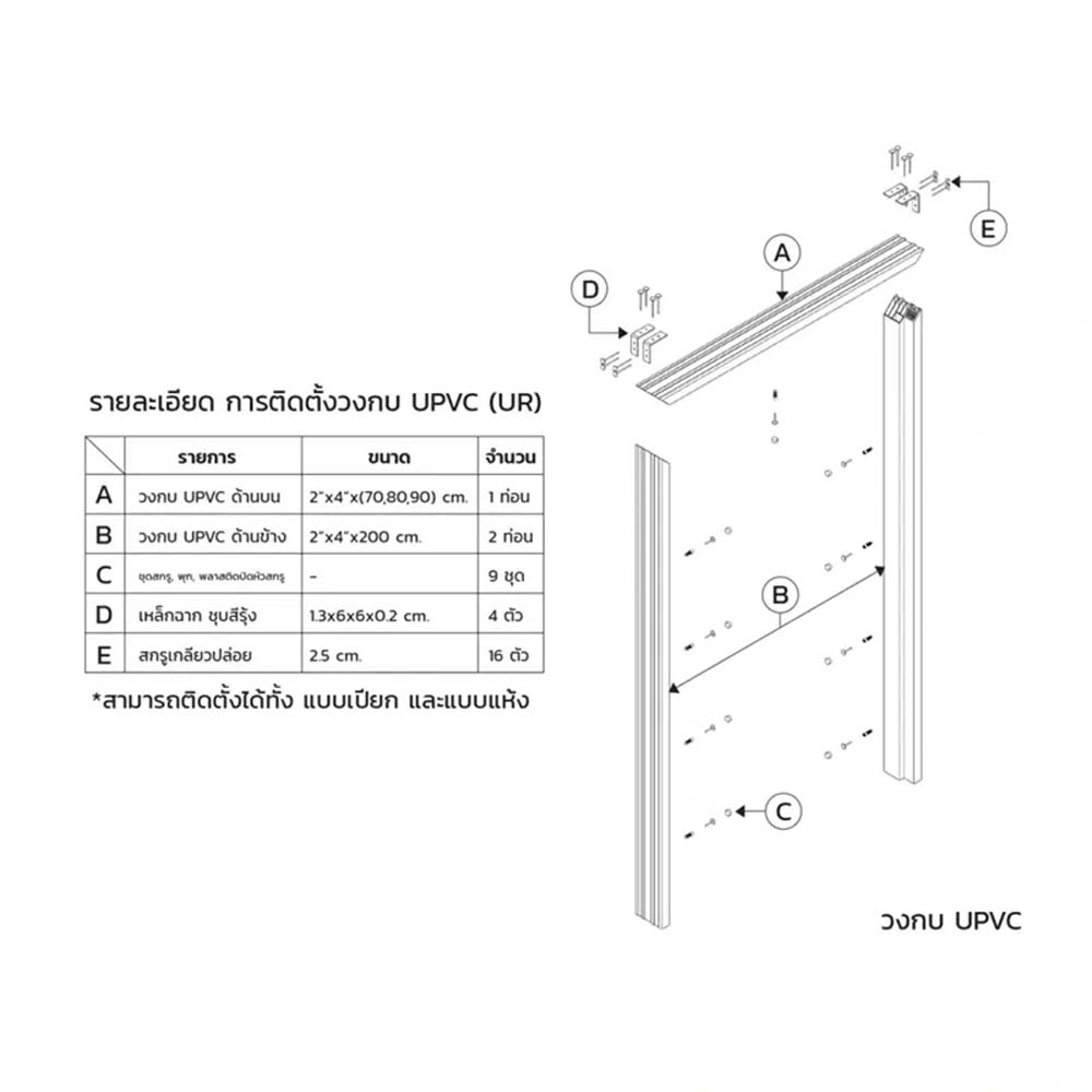 ECO-DOOR วงกบประตู UPVC UR-100 70*180 ขาว - ภาพที่ 6