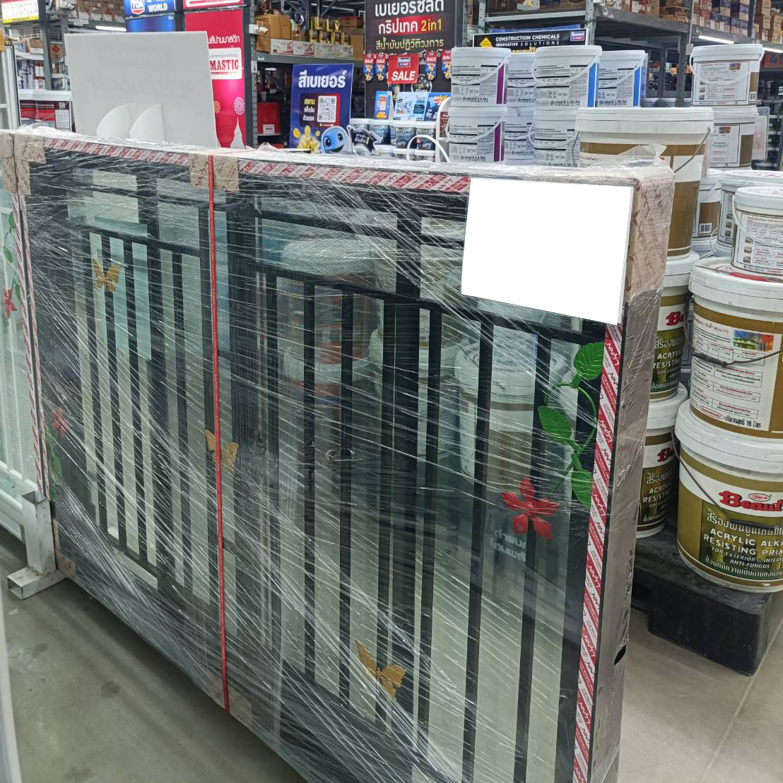 LYNN หน้าต่างบานเลื่อนสลับ+ชุดมุ้งลวดเหล็กดัดผีเสื้อสีทอง LP-OK-W07-OW-GB-BL1 150*110 ดำ