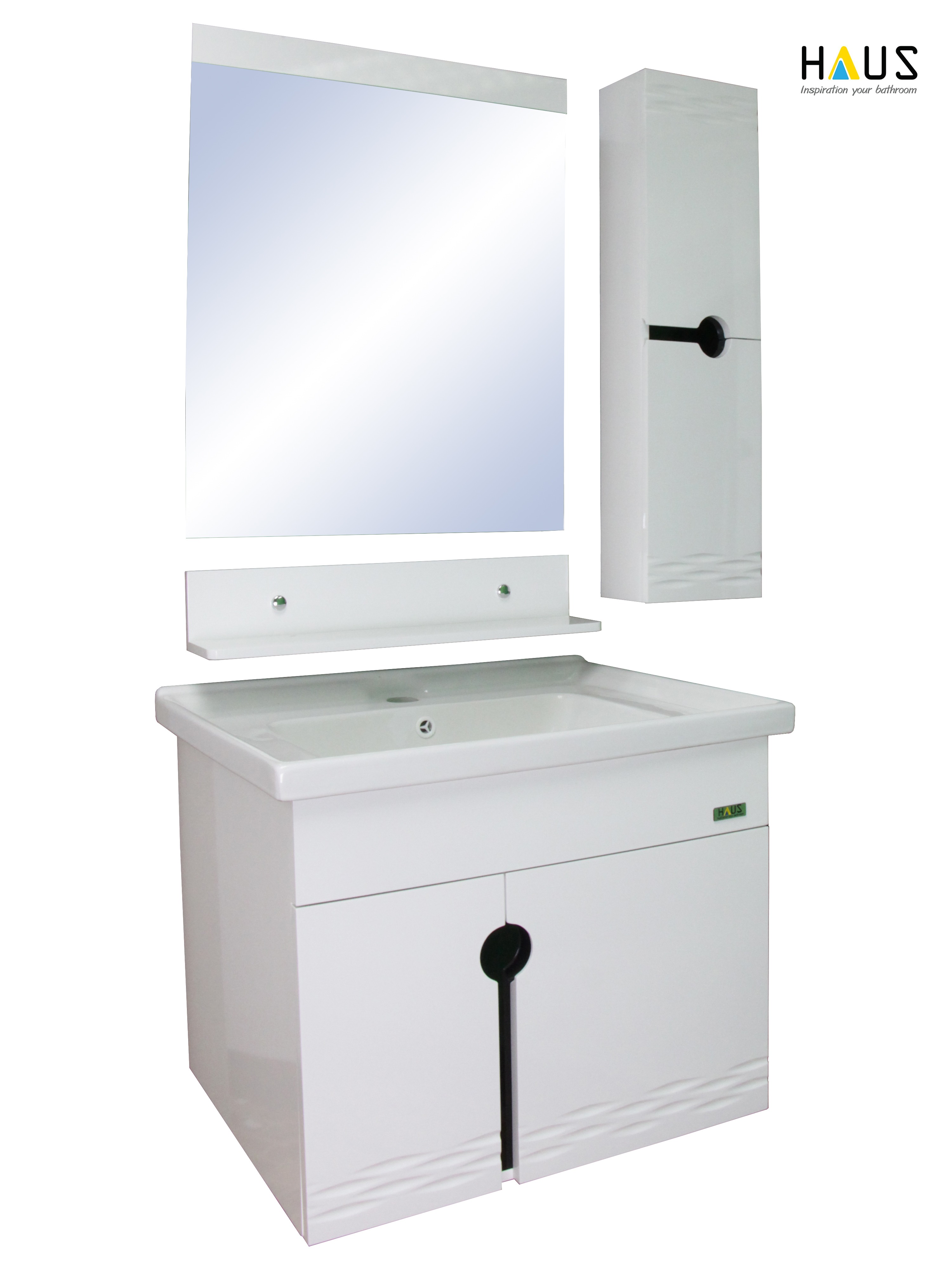 HAUS เคาน์เตอร์ PVC H8012 พร้อมกระจกเงา+ตู้ข้าง 60*48*50cm สีขาวดำ