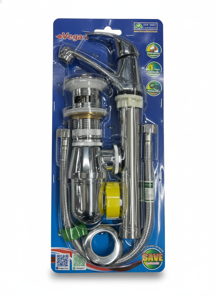 VEGARR ชุดก๊อกอ่างล้างหน้า+ท่อน้ำทิ้งชุบโครเมียม(ไม่มีรูน้ำล้น) รุ่นSAVE-10 แบรนด์ VEGARR - ตกแต่ง ราคา 610 บาท