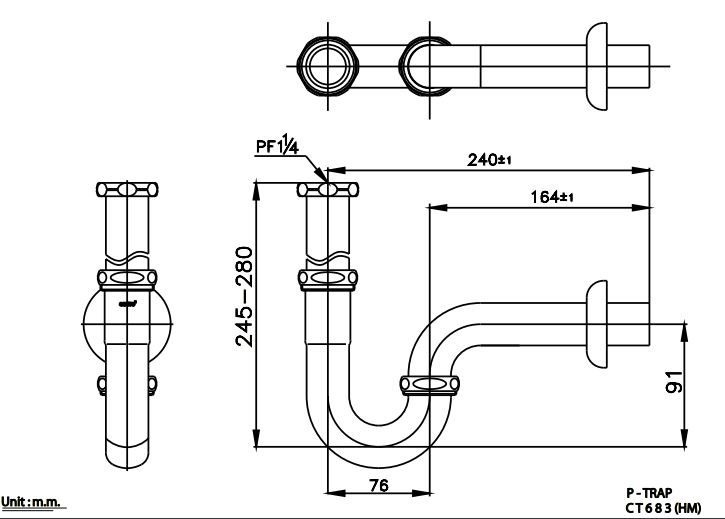 COTTO ท่อน้ำทิ้งอ่างล้างหน้ารูปตัวพี CT683(HM) - ภาพที่ 2