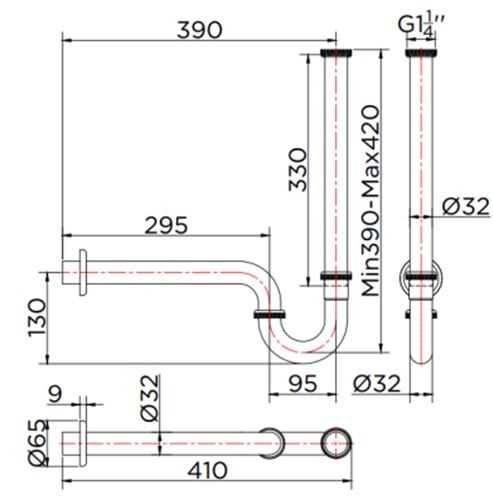 ท่อน้ำทิ้งแบบ P-TRAP ความยาวพิเศษ แนวตั้ง 42ซม. แนวนอน 30ซม. สแตนเลส201 GLOBO GA01-122-50 - ภาพที่ 2