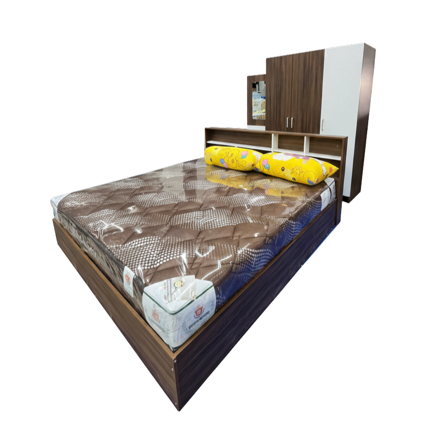 ชุดห้องนอน ตู้เสื้อผ้า+เตียงนอน+โต๊ะเครื่องแป้ง 6 ฟุต Anna สีน้ำตาลเข้ม 