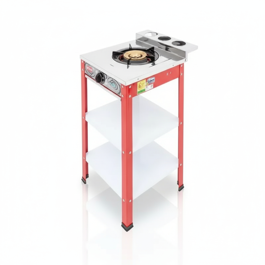 Dyna Home เตาแก๊สสแตนเลสข้างสี ตั้งพื้น 1หัว เหล็กหล่อ 130mm. สีแดง LK-112-R