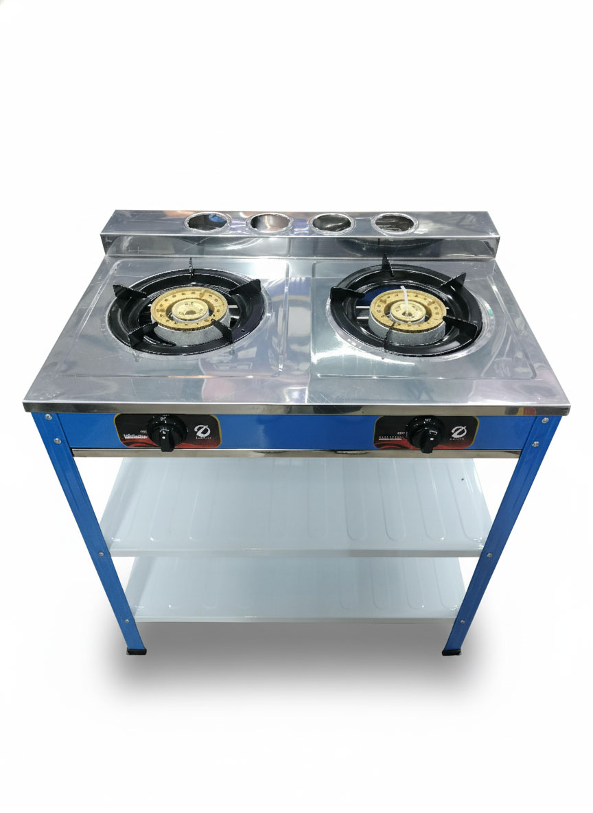 Dyna Home เตาแก๊สสแตนเลสตั้งพื้น 2หัว เหล็กหล่อ 130mm. สีน้ำเงิน LK-223