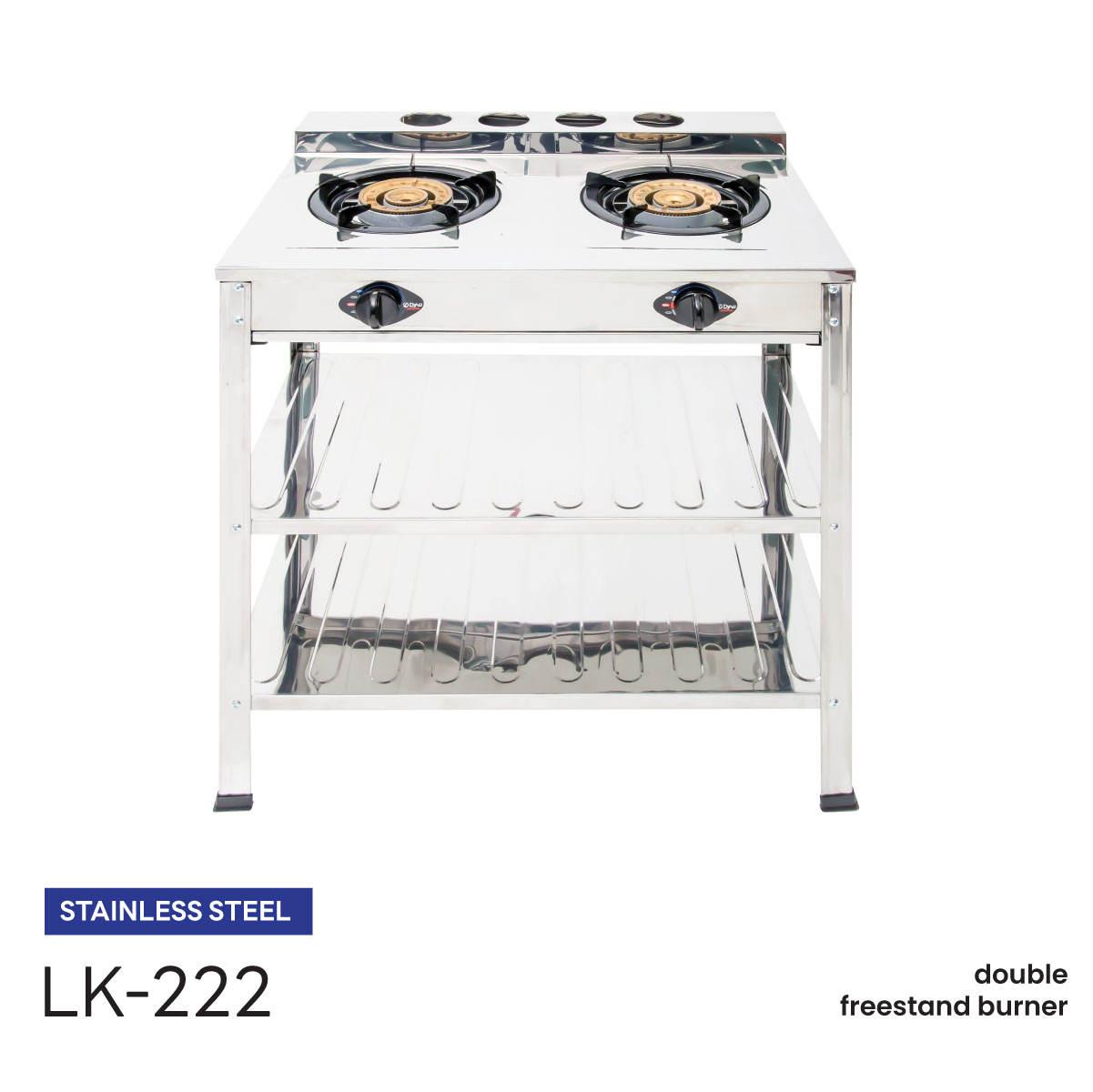 Dyna Home เตาแก๊สสแตนเลสตั้งพื้น 2หัว เหล็กหล่อ LK-222