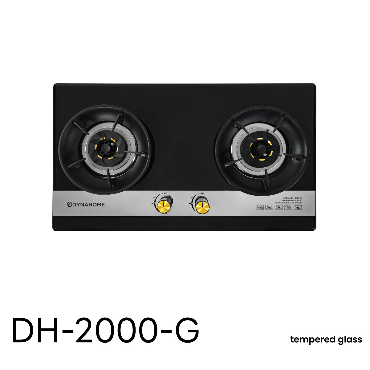 Dyna Home  เตาแก๊สหน้ากระจก แบบฝัง 2 หัว ทองเหลืองรมดำ DH-2000G