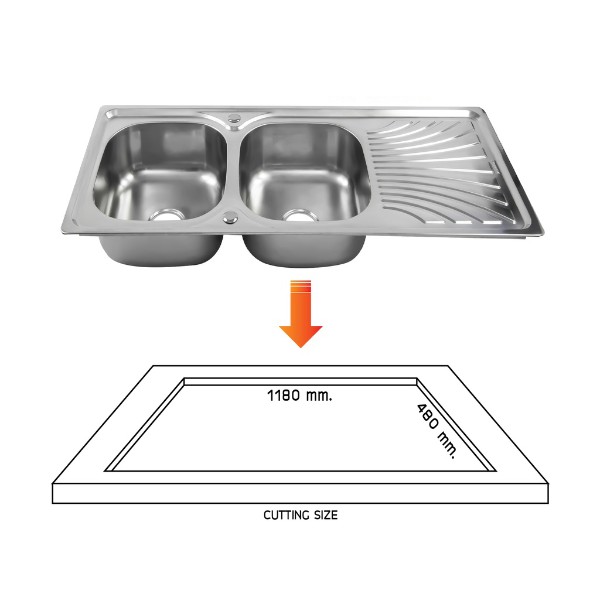 Dyna Home ซิ้งค์สองหลุมมีที่พัก แบบฝัง หนา 0.7mm.  DH-12050-B - ภาพที่ 2