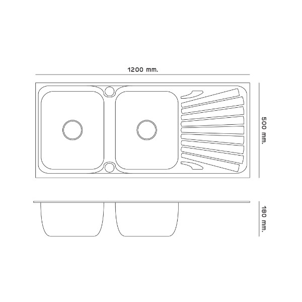 Dyna Home ซิ้งค์สองหลุมมีที่พัก แบบฝัง หนา 0.7mm.  DH-12050-B - ภาพที่ 3
