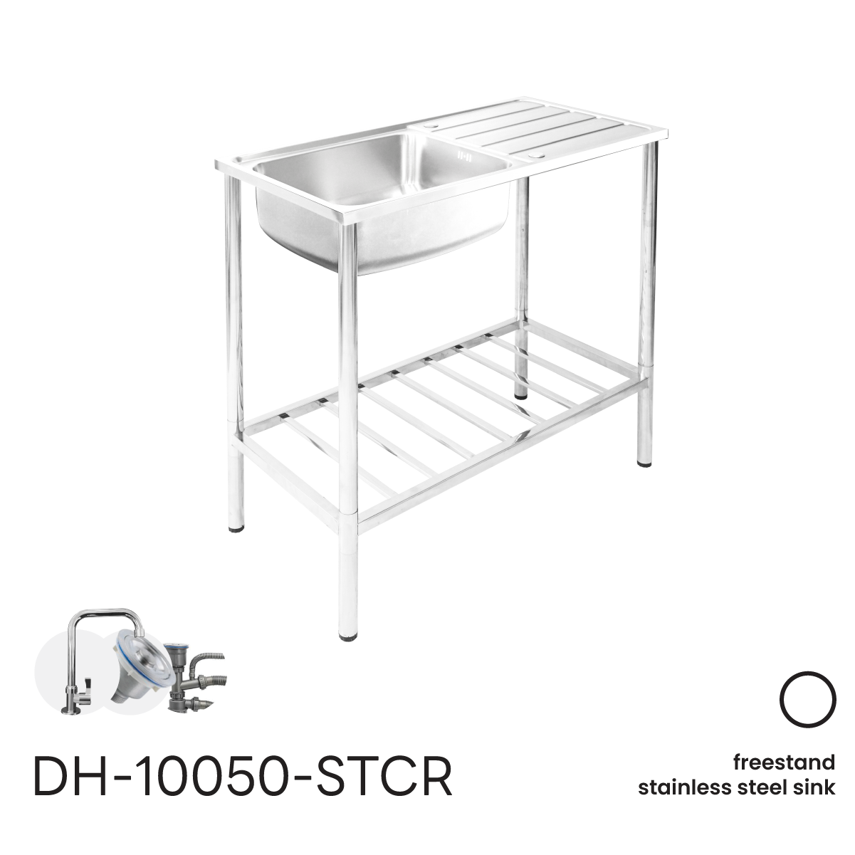 Dyna Home อ่างล้างจานสแตนเลส 1 หลุม 1 ที่พัก แบบตั้งพื้น 100*50*85 ซม. DH-10050-STCR