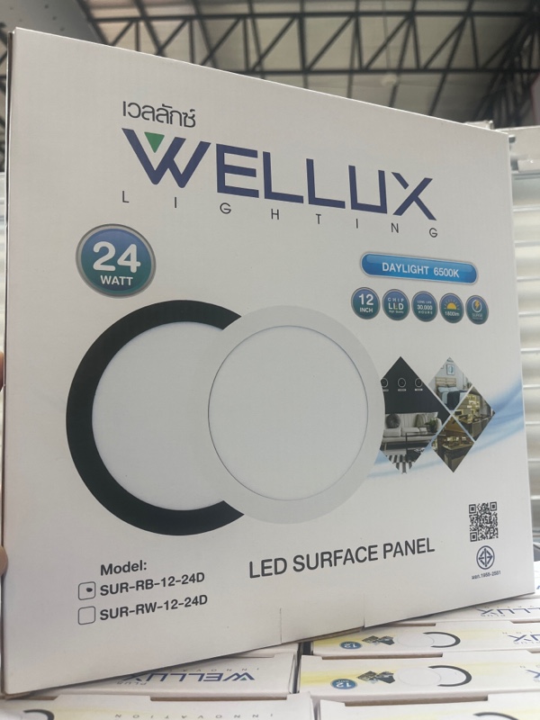 WELLUX โคมกลมติดลอย SUR-R 12-24 วัตต์ ขอบดำ แสงขาว