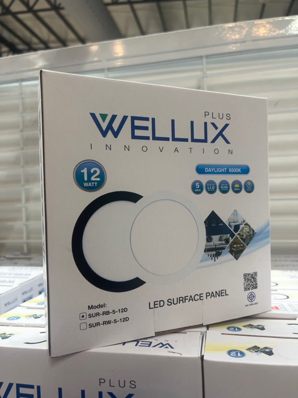 WELLUX โคมกลมติดลอย SUR-RB 5-12 วัตต์ ขอบดำ แสงขาว