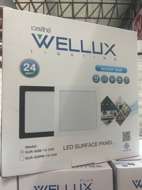 WELLUX โคมกลมติดลอย SUR-SQ 12-24 วัตต์ ขอบดำ แสงขาว แบรนด์ เวลลักซ์ - ระบบไฟฟ้าและระบบน้ำ ราคา 330 บาท
