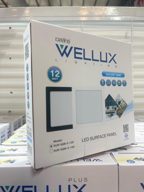 WELLUX โคมกลมติดลอย SUR-SQB 5-12 วัตต์ ขอบดำ แสงขาว แบรนด์ เวลลักซ์ - ระบบไฟฟ้าและระบบน้ำ ราคา 230 บาท
