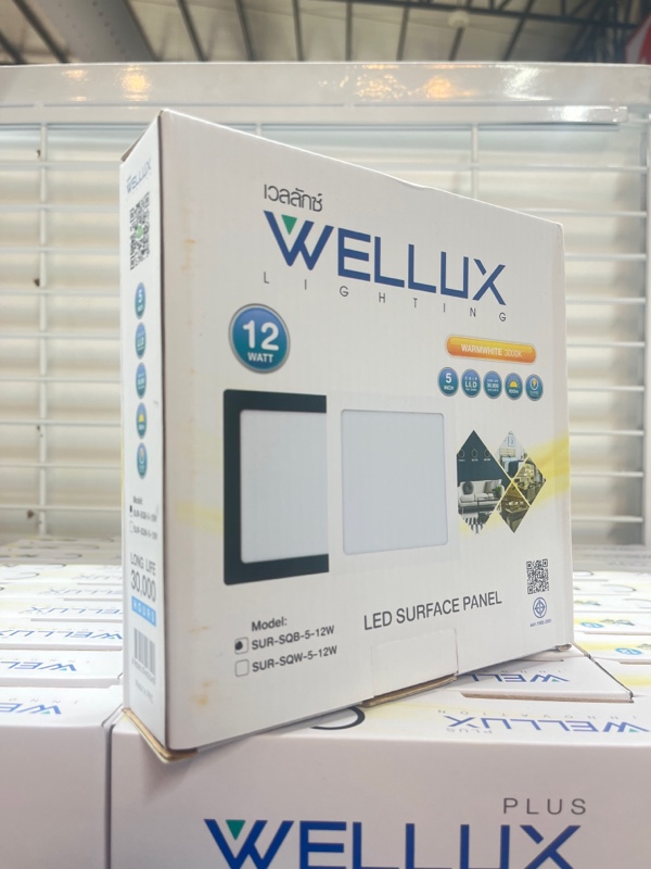 WELLUX โคมกลมติดลอย SUR-SQB 5-12 วัตต์ ขอบดำ แสงเหลือง แบรนด์ เวลลักซ์ - ระบบไฟฟ้าและระบบน้ำ ราคา 230 บาท