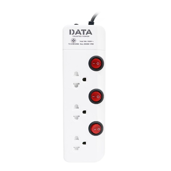 DATA ปลั๊กไฟ มอก. HM3359 3ช่อง 3สวิตซ์ 3ม. แบรนด์ DATA - ระบบไฟฟ้าและระบบน้ำ ราคา 290 บาท