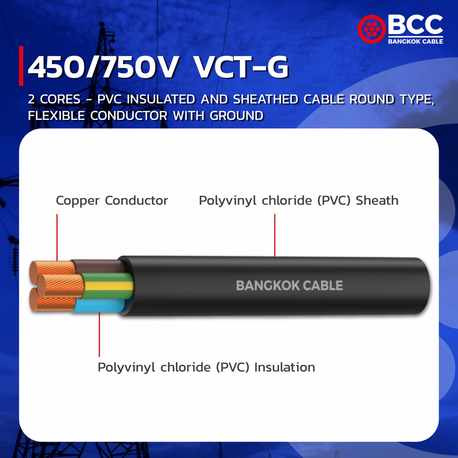 BCC สายไฟ VCT 2*2.5 100เมตร สีดำ - ภาพที่ 2