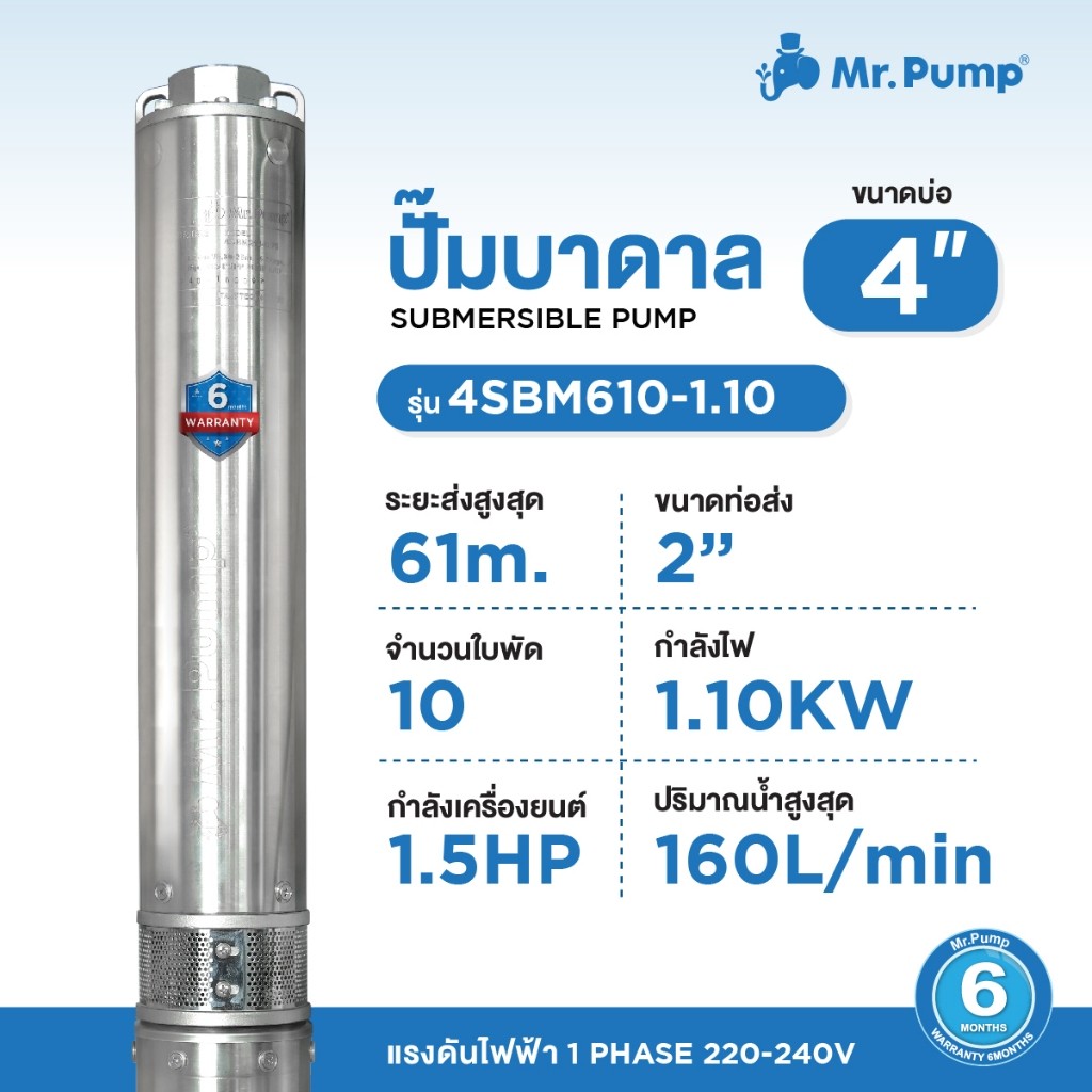 Mr.Pump ปั๊มบาดาลบ่อ4 MM-SP-4SBM610-1.10 1.5HP 220V 10ใบพัด ท่อส่ง 2นิ้ว มีกล่องคอลโทรล - ภาพที่ 2